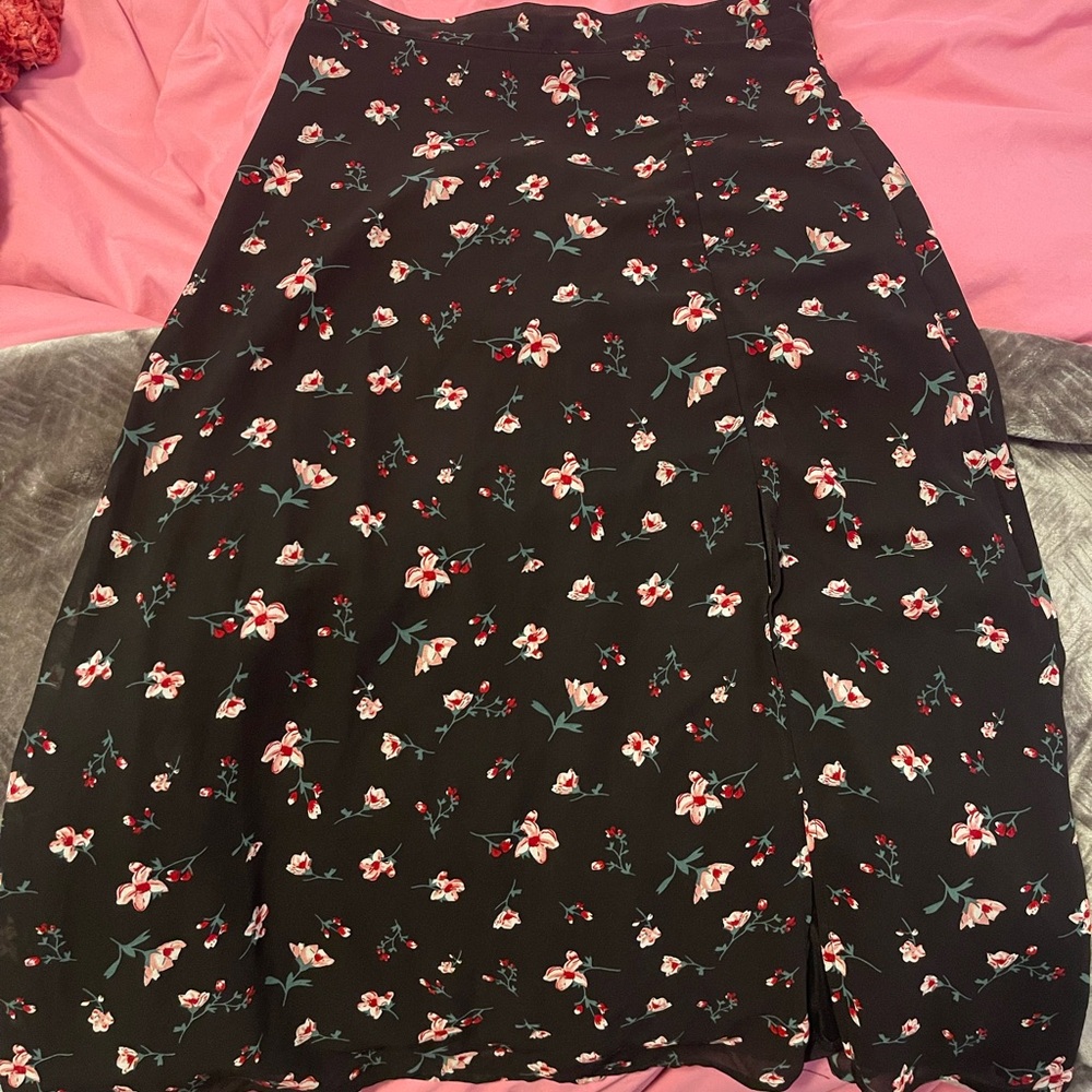 Nasty Gal Black Floral A-Line Skirt
